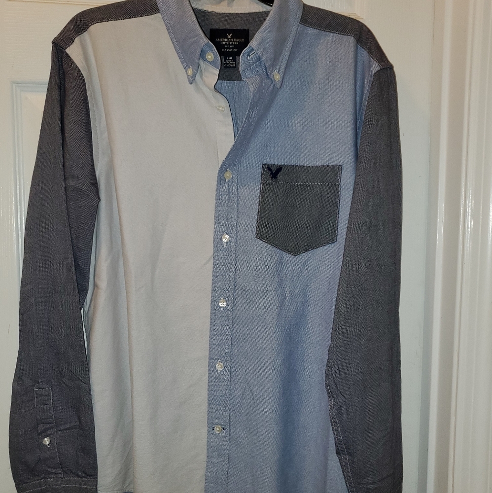 American Eagle Tri Color Button Shirt